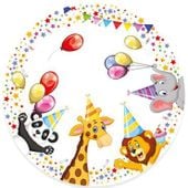 Talerzyki papierowe urodzinowe zwierzątka safari 18 cm 8 szt.