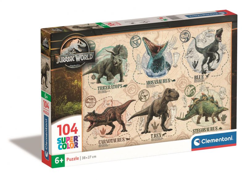 PUZZLE 104 ELEMENTY JURASSIC WORLD DINOZAURY zdjęcie 1