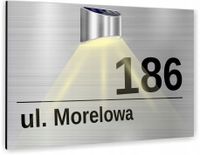 TABLICZKA ADRESOWA aluminiowa srebrna numer posesji domu 40x30 lampka LED