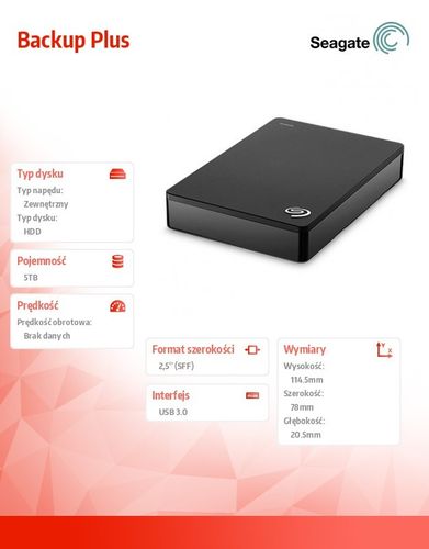 Seagate Backup Plus 5TB 2,5'' STDR5000200 czarny na Arena.pl