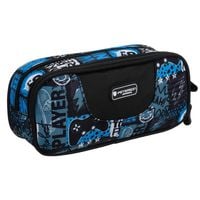 szkolny piórnik  z poliestru zapinany suwakami, pokryty gamingowym wzorem -