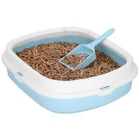 Kuweta otwarta dla kota z ramką, łopatką 40x33x11 cm niebieska