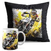 ZESTAW KUBEK + PODUSZKA CZARNA - MOTOR MOTOCYKL MOTOCROSS