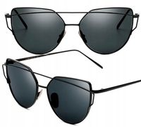 Okulary Metalowe Czarne Glam Kocie Oko Damskie