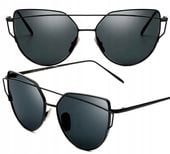 Okulary Metalowe Czarne Glam Kocie Oko Damskie