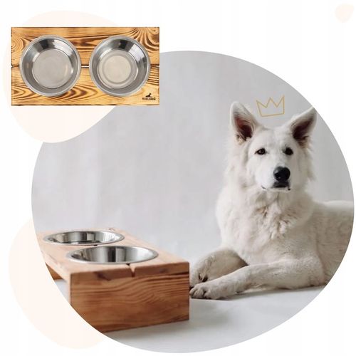 MISKI NA STOJAKU psa ŚREDNIEGO STOJAK DREWNIANY bufet 2x 0,9 L +treserki na Arena.pl