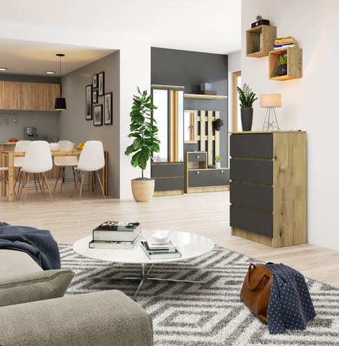 Komoda do salonu K 60 cm 4 szuflady - dąb artisan-grafit szary na Arena.pl