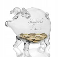 Skarbonka szklana świnka XXL z grawerem prezent na urodziny komunię