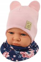 KOMPLET CZAPKA + APASZKA DWUSTRONNA 48-50 WIOSNA / JESIEŃ BRUDNY RÓŻ 12m+