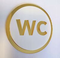 Tabliczka złota okrągła wc toaleta 3D z plexi na drzwi
