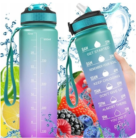 BIDON 1L NA WODĘ Butelka Motywacyjna Sportowa z Rurką Fitness Siłownia na Arena.pl