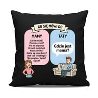 Co się mówi do mamy - czarna poduszka na prezent dla mamy