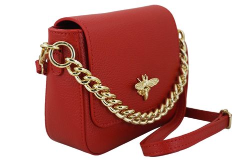 Modna torebka skórzana ze złotym łańcuszkiem - Czerwona jasna na Arena.pl