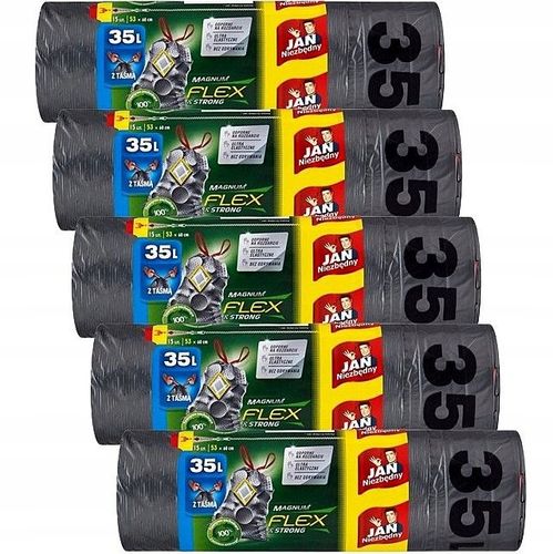 WORKI NA ŚMIECI 35L JAN NIEZBĘDNY MAGNUM FLEX & STRONG Z TAŚMĄ 75SZT MOCNE na Arena.pl