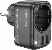 Ładowarka sieciowa Borofone BAC14 Wide 2xUSB +USB-C + gniazdo sieciowe 12W