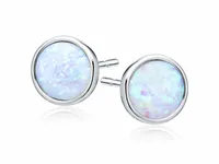 OKRĄGŁE RODOWANE SREBRNE KOLCZYKI WKRĘTKI KÓŁKA JASNO ZIELONY OPAL