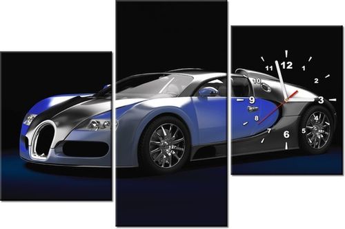 60CM 90 ZEGAR 3 ELEM BŁĘKITNE BUGATTI VEYRON ŚCIENNY na Arena.pl