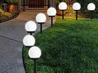 SŁONECZNE LAMPKI LED 4X LAMPA SOLARNA OGRODOWA KULA BIAŁA WBIJANA 10 CM