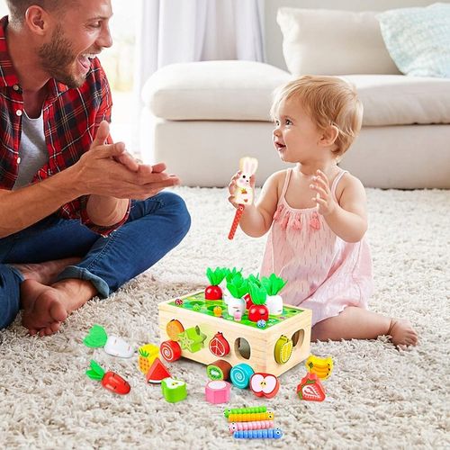 Układanka Montessori Sorter Klocków Złap Robaczka Drewniany Wózek Marchewki na Arena.pl