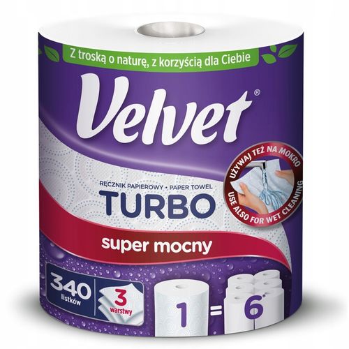 Velvet ręczniki papierowe TURBO 6 rolek 3 warstwowy 340 listków na Arena.pl