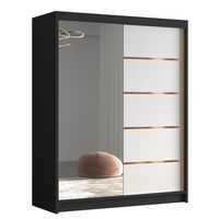 Szafa przesuwna FLAVIO III 150-pojemna garderoba-CZARNY/BIAŁY