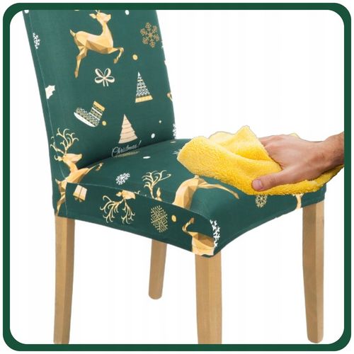 ZESTAW 6 SZT POKROWIEC NA KRZESŁO ZIELONY ŚWIĄTECZNE WZORY ELASTYCZNY na Arena.pl