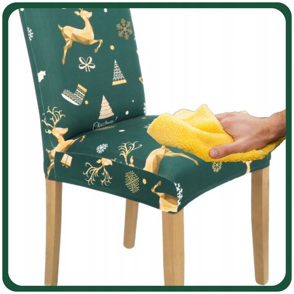 ZESTAW 6 SZT POKROWIEC NA KRZESŁO ZIELONY ŚWIĄTECZNE WZORY ELASTYCZNY zdjęcie 5