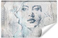 Fototapeta Do Salonu Beton Abstrakcja Portret KOBIETY Liście 360cm x 240cm