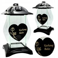 Znicz Szklany z Czarnym Sercem złotą Różą - Lampion na Grób Kochanej Babci