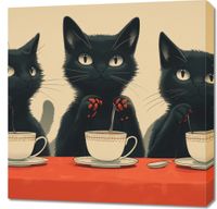 Obraz 70x70cm Czarna Kocia Kawiarenka