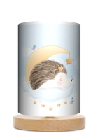 Lampa stołowa - drewniana mała - Słodkie jeżyki (niebieska)