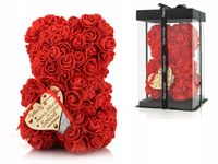 Miś z róż z sercem NADRUK ROSE BEAR 25 cm DLA NIEJ