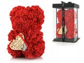 Miś z róż z sercem NADRUK ROSE BEAR 25 cm DLA NIEJ