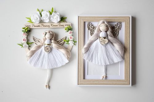 Anioł stróż 3D makrama dowolny napis grawer GRATIS Komunia Chrzest Urodziny na Arena.pl