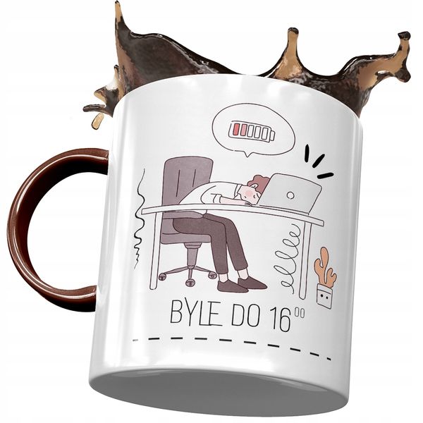 Kubek Bordowy Śmieszny Zabawny Byle Do 16:00 Z Nadrukiem Ze Zdjęciem zdjęcie 1