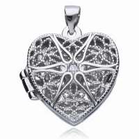 RODOWANY OTWIERANY SREBRNY WISIOR SEKRETNIK PUZDERKO AŻUROWE SERCE CYRKONIA