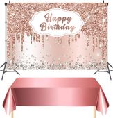 Zestaw Urodzinowy Różowozłoty Obrus 137x187cm i Tło Zdjęciowe 150x90cm
