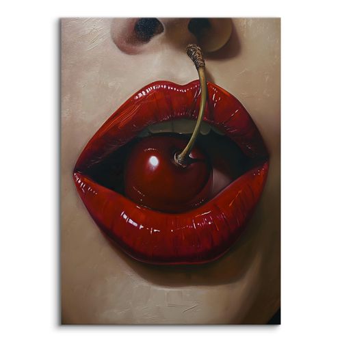 Obraz Czerwone Usta Kobiecy Portret Wiśnia Do Sypialni 80cm x 120cm na Arena.pl