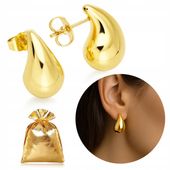 KOLCZYKI ŁEZKI ZŁOTE WKRĘTKI, SZTYFTY ZE STALI CHIRURGICZNEJ, MODNE,