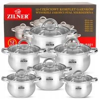 KOMPLET GARNKÓW NA INDUKCJĘ GAZ ZE STALI NIERDZEWNEJ ZESTAW 12 ELE