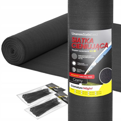 SIATKA CIENIUJĄCA 1,5x50m CZARNA 90% MASKUJĄCA OSŁONA NA OGRODZENIE PŁOT UV na Arena.pl