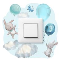 Naklejka Pod Włącznik Króliczki Niebieskie Balony Dla Dzieci 20cm x 20cm