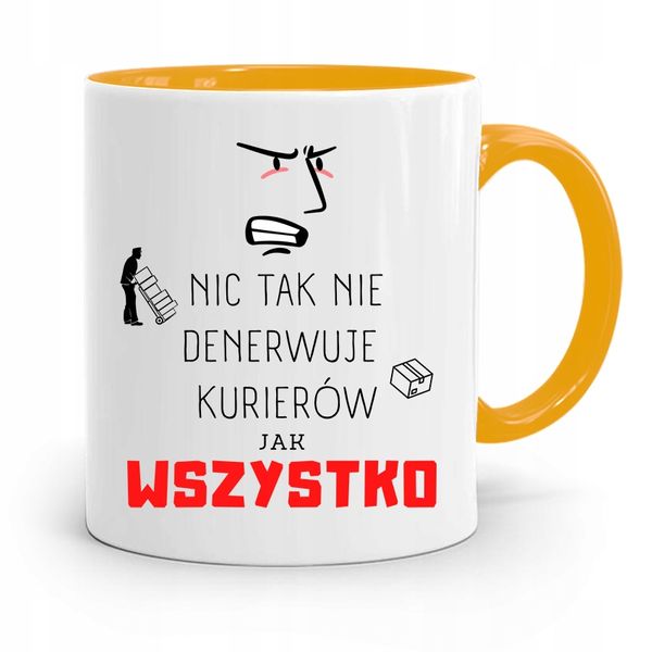 Kubek Żółty Dla Kuriera Nic Tak Nie Denerwuje Z Nadrukiem Ze Zdjęciem zdjęcie 1