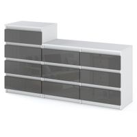Komoda 10 Szuflad Duża Nowoczesna Szafka Rtv Hugo 160cm Biały Szary Połysk
