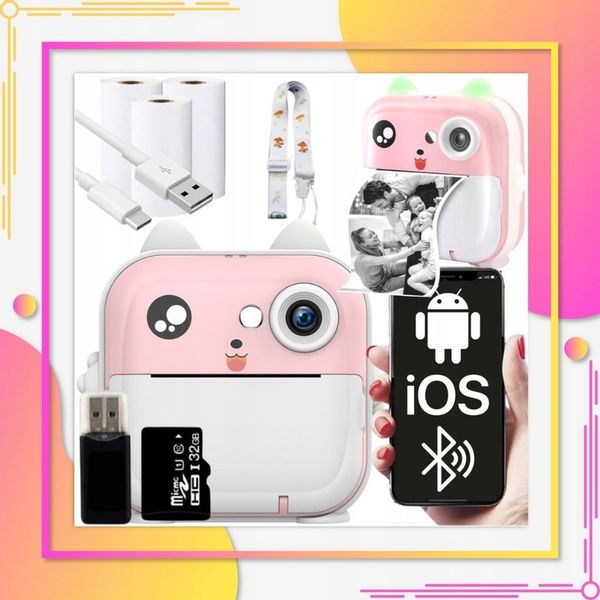 APARAT NATYCHMIASTOWY DLA DZIECI DRUKUŚ DRUKARKA Z KARTA 32GB + 3 ROLKI zdjęcie 6