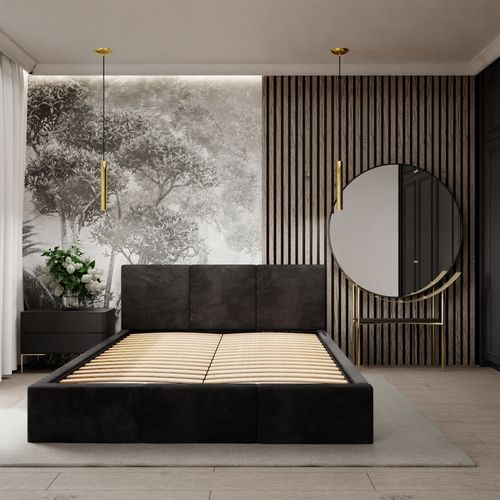 ŁÓŻKO TAPICEROWANE DO SYPIALNI 180x200 ŁÓŻKO PODWÓJNE Z POJEMNIKIEM CZARNE na Arena.pl