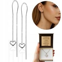 SREBRNE KOLCZYKI PRZEKŁADANE PRZECIĄGANE PRZEZ UCHO SERC PODWÓJNE ŁAŃCUSZKI