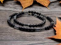 Męski naszyjnik kamień onyks matowy hematyt srebro