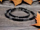 Męski naszyjnik kamień onyks matowy hematyt srebro