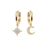 srebrne pozłacane kolczyki asymetryczne - księżyc i gwiazdka